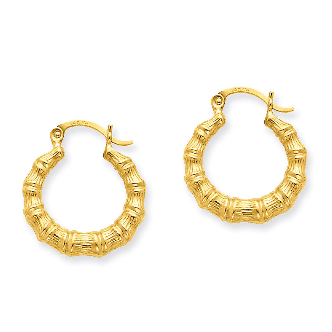 Bamboo Design Hollow Hoop Earrings 14k Gold Polished S825