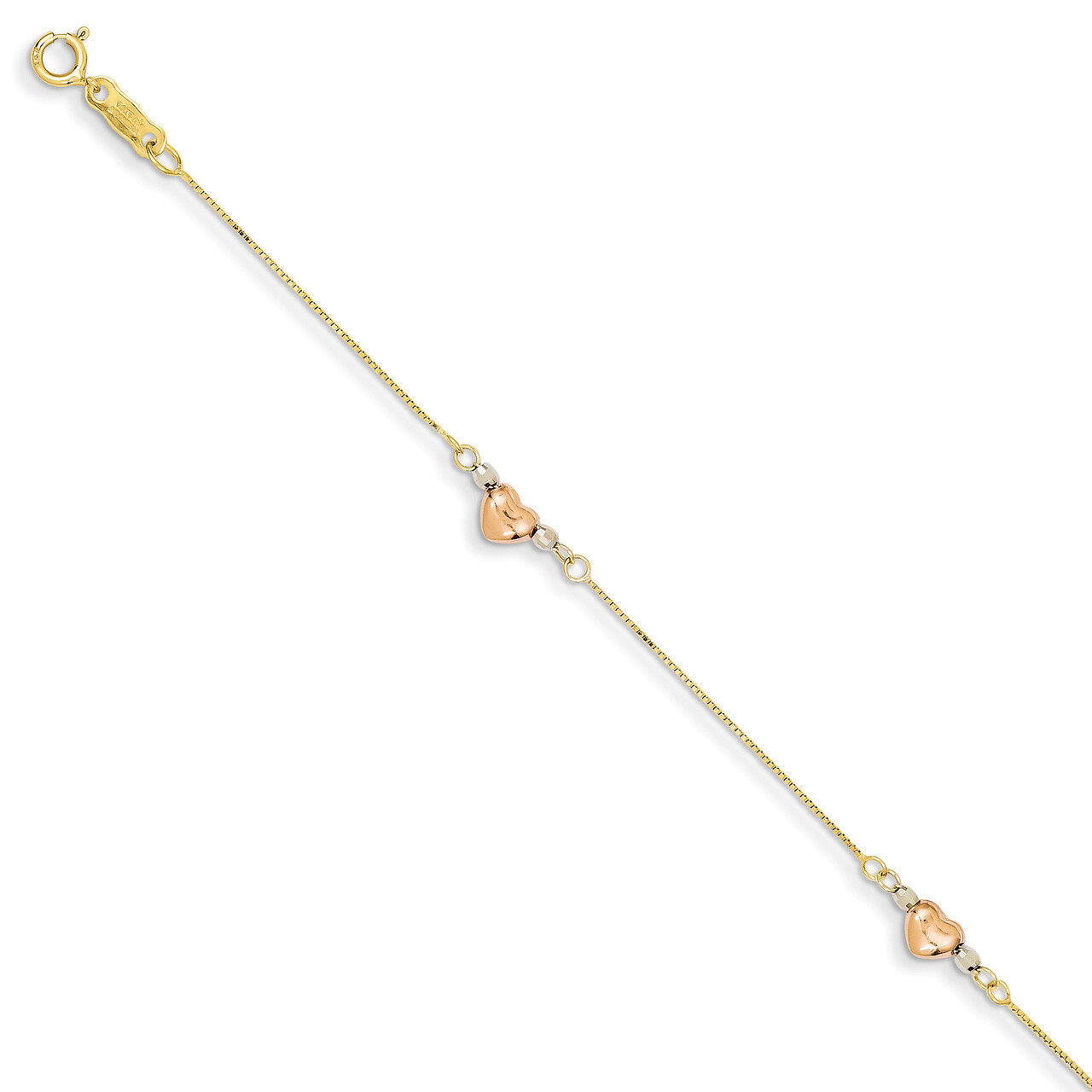 Puffed Heart Bracelet 7.25 Inch 14k Tri-Color Gold SF1579-7.25