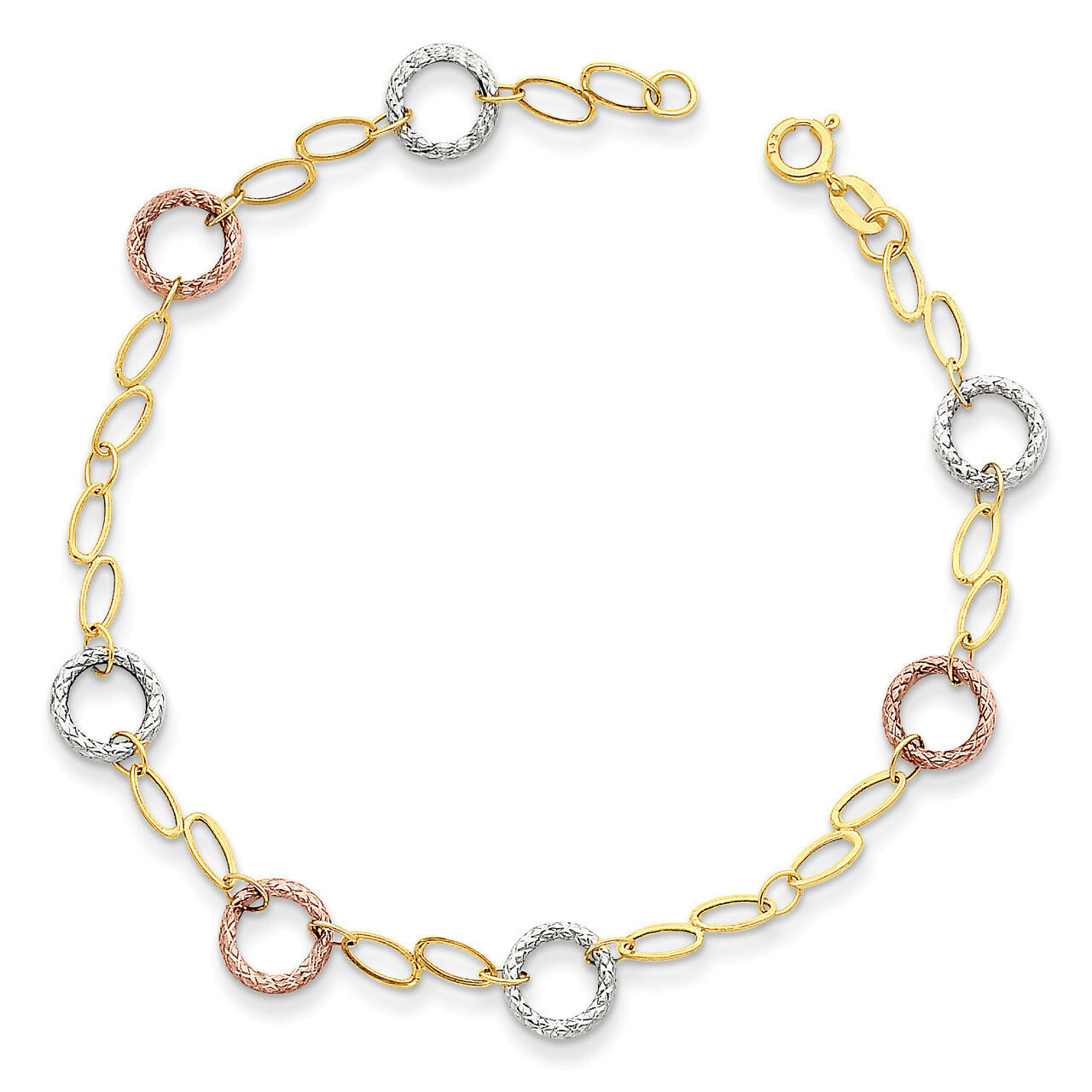 Circles Bracelet 7.25 Inch 14k Tri-Color Gold SF1840-7.25