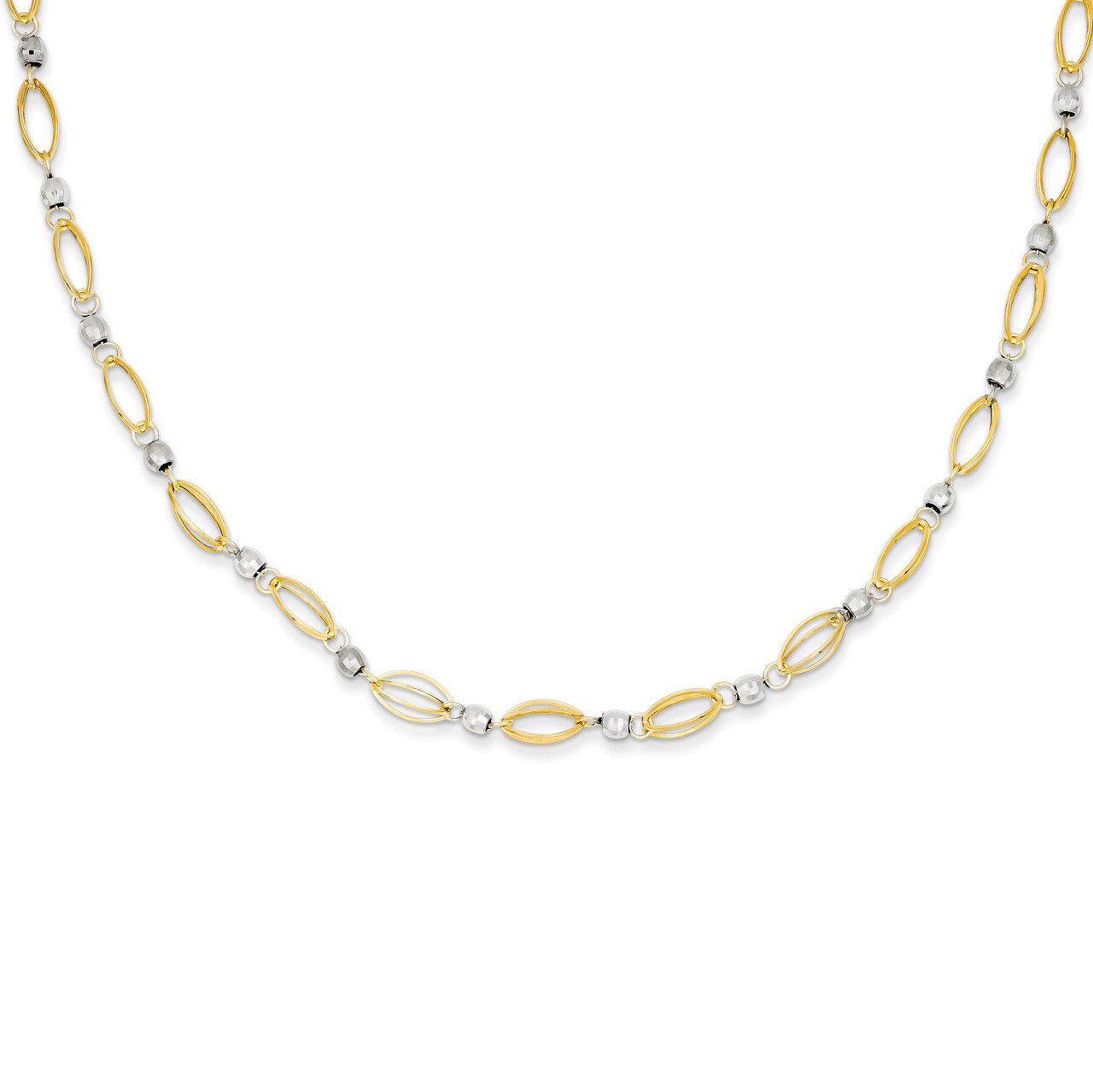Fancy Mirror Bead Necklace 18 Inch 14k Two-Tone Gold SF1853-18