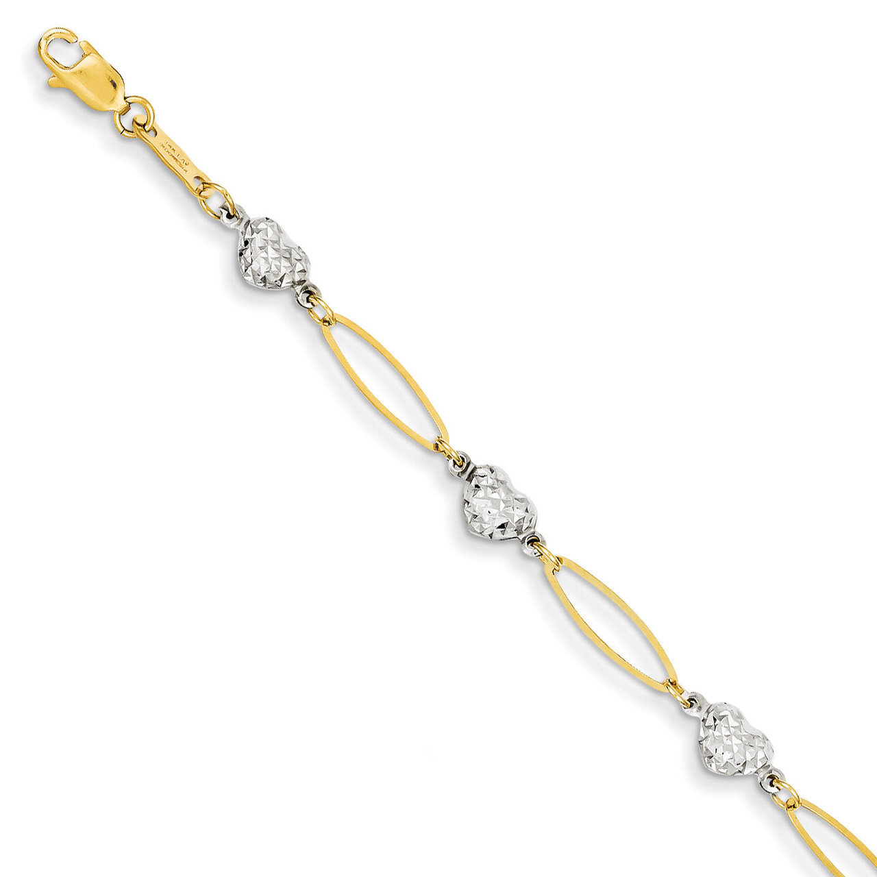 Puff Heart &amp; Flat Oval Bracelet 7.25 Inch 14k Two-Tone Gold SF1859-7.25, MPN: SF1859-7.25, 88677456…