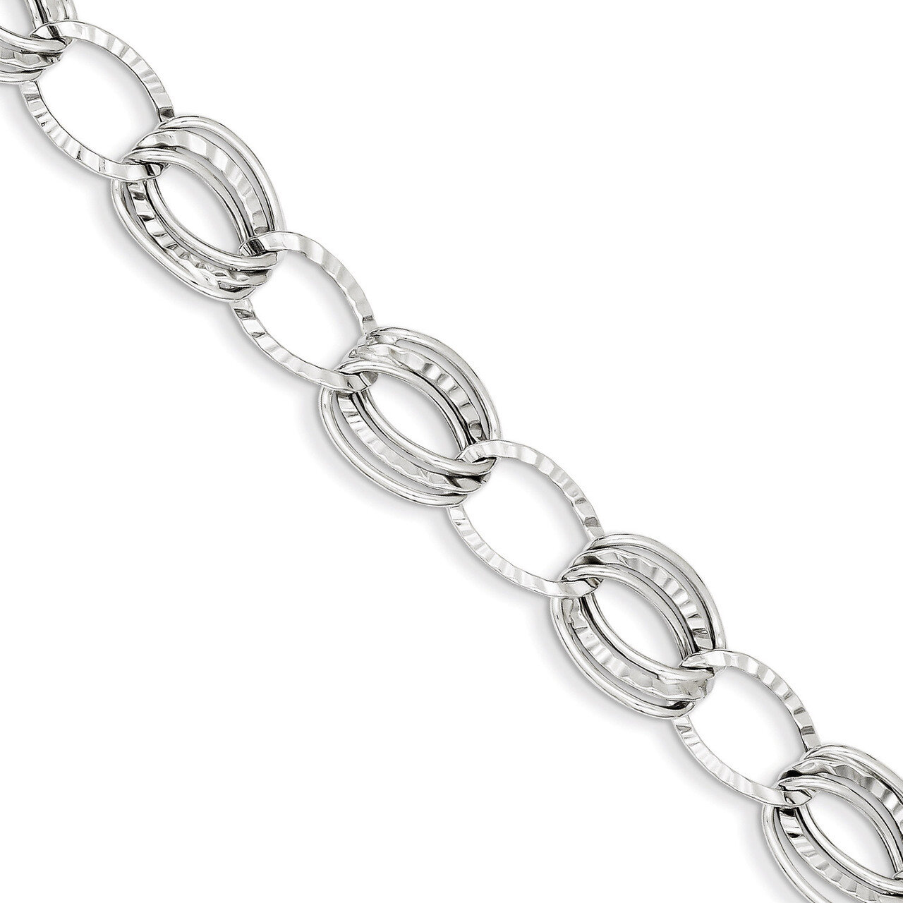 Polished and Textured Hollow with Extension Bracelet 7.5 Inch 14k White Gold SF1927-7.5