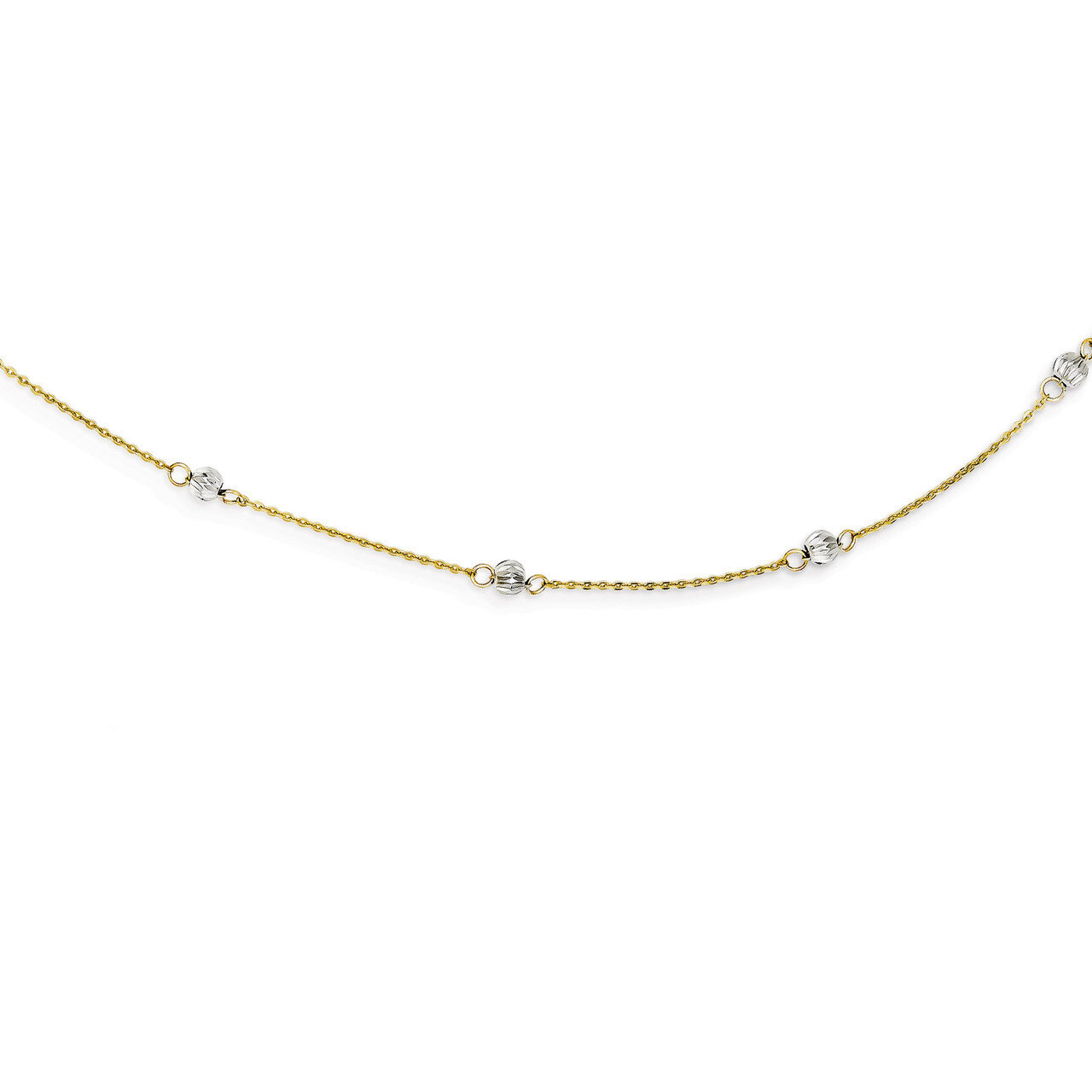 Diamond-cut Beads with 2in Ext Necklace 16 Inch 14k Two-Tone Gold SF2003-16
