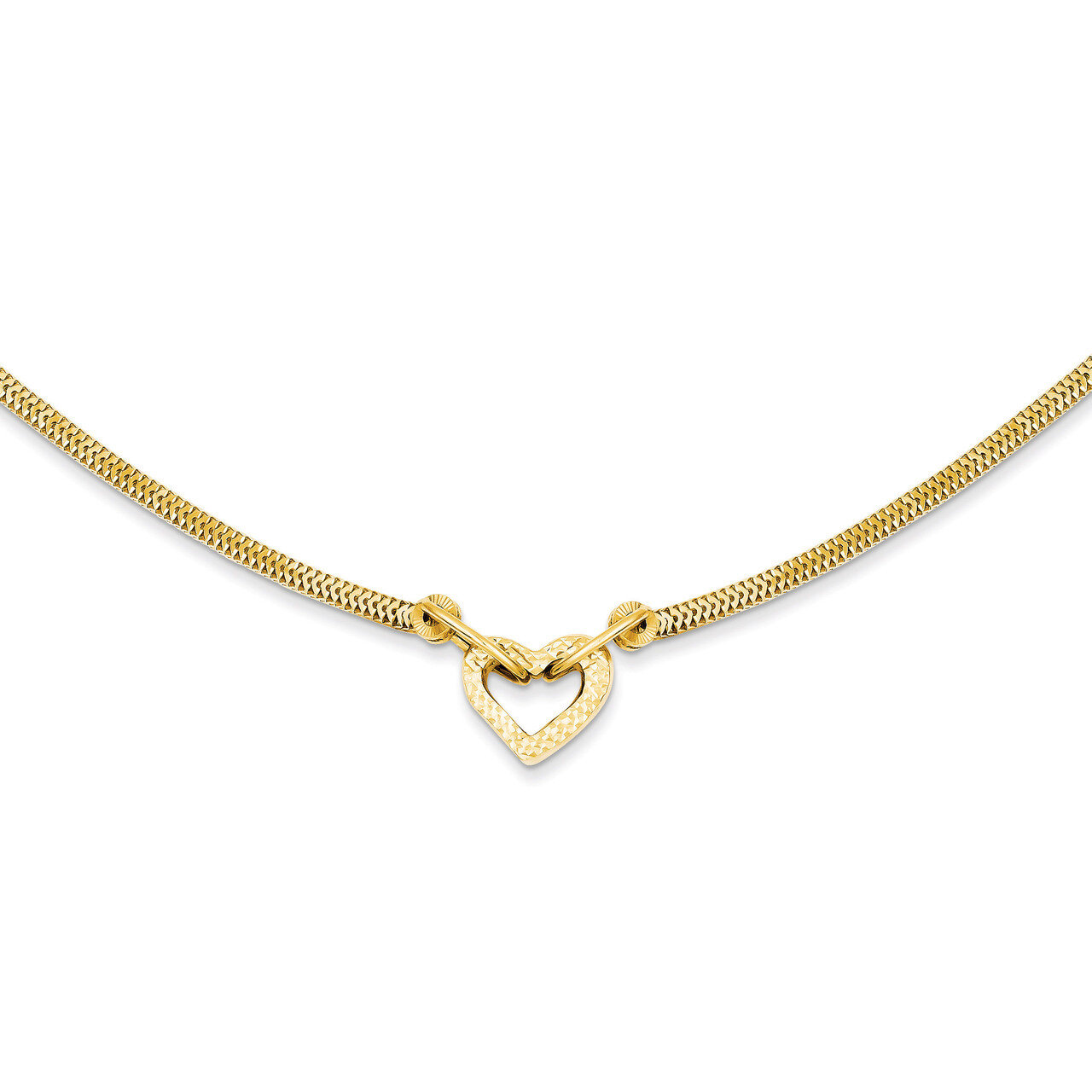 Fancy Franco Diamond Cut Puff Heart 2in Ext Necklace 16 Inch 14k Gold SF2005-16