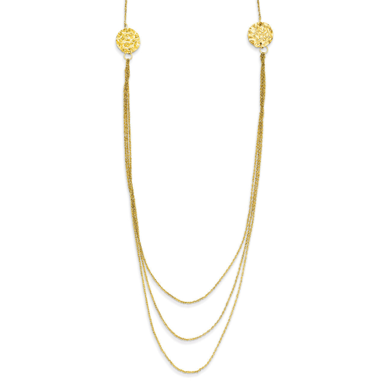 3 Layer Ropa Chain Texture Side Circles with 2in Ext Necklace 16 Inch 14k Gold SF2013-16