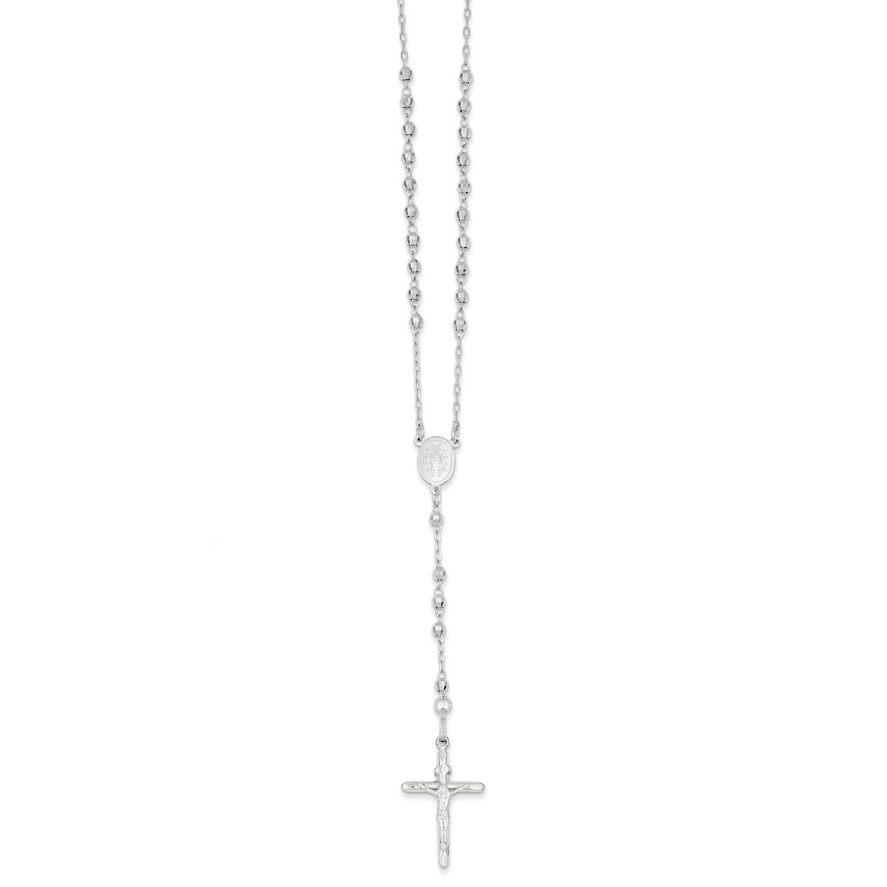 Diamond-cut 3mm Beaded Rosary Necklace 24 Inch 14k White Gold SF2064-24
