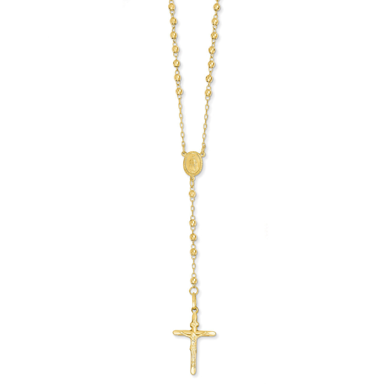 3mm Beaded Rosary Necklace 24 Inch 14k Gold Diamond-cut SF2065-24