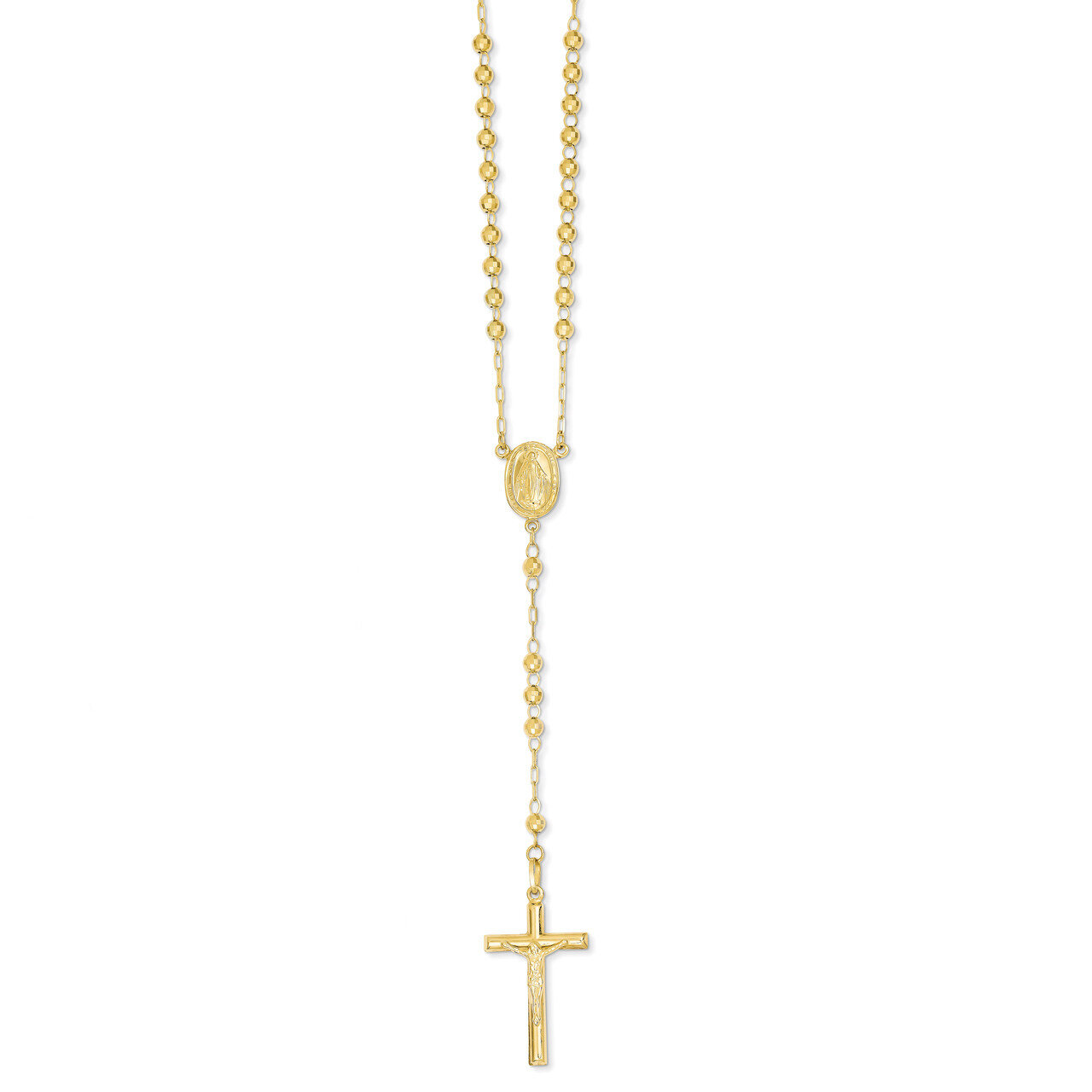 4mm Beaded Rosary Necklace 24 Inch 14k Gold Diamond-cut SF2066-24