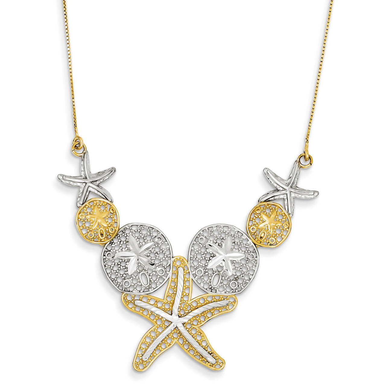 Diamond-cut Sea Life Necklace 18 Inch 14K Gold & Rhodium SF2075-18