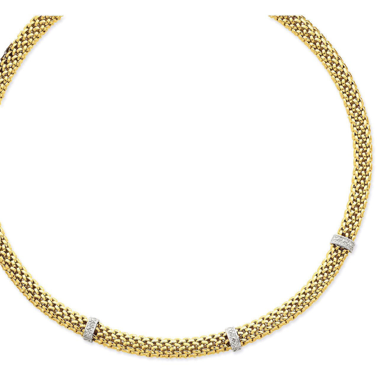 0.05ct Completed Polished Diamond & Mesh Necklace 17 Inch 14k Two-Tone Gold SF607-17