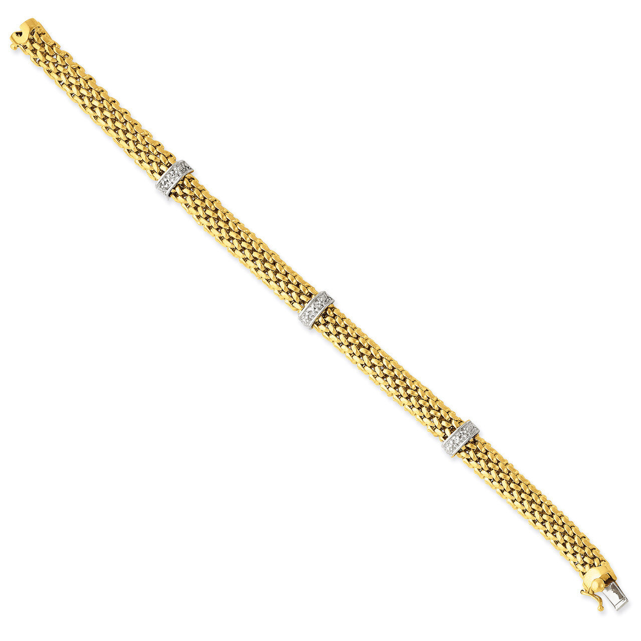0.05ct Completed Polished Diamond & Mesh Bracelet 7.25 Inch 14k Two-Tone Gold SF607-7.25