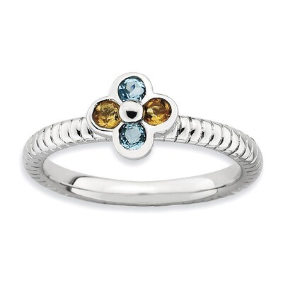 Blue Topaz &amp; Citrine Flower Ring - Sterling Silver QSK736, MPN: QSK736, 886774177779