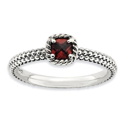 Checker-cut Garnet Antiqued Ring - Sterling Silver QSK742, MPN: QSK742, 886774178073