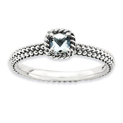 Checker-cut Aquamarine Antiqued Ring - Sterling Silver QSK744, MPN: QSK744, 886774224077