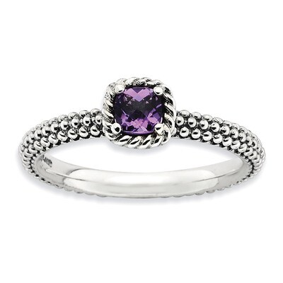 Checker-cut Amethyst Antiqued Ring - Sterling Silver QSK743, MPN: QSK743, 886774178127