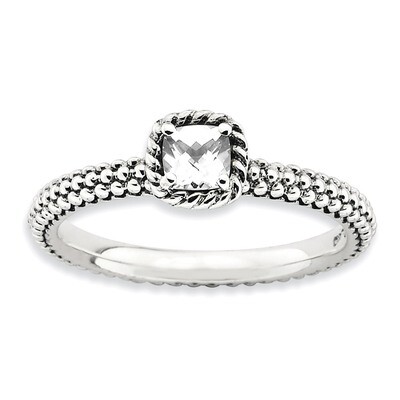 Checker-cut White Topaz Antiqued Ring - Sterling Silver QSK745, MPN: QSK745, 886774224114
