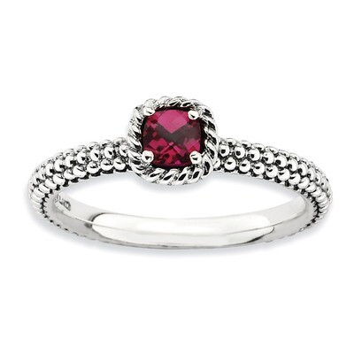 Checker-cut Cr Ruby Antiqued Ring - Sterling Silver QSK747, MPN: QSK747, 886774224244