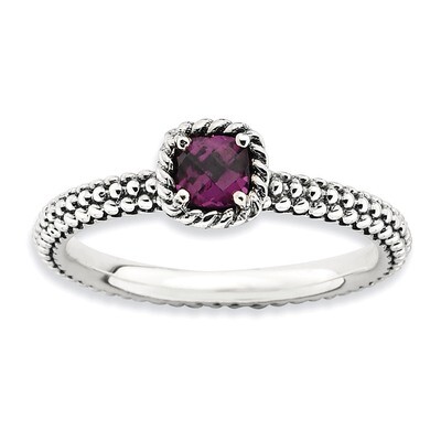 Checker-cut Rhodolite Garnet Antiqued - Sterling Silver QSK746, MPN: QSK746, 886774224176