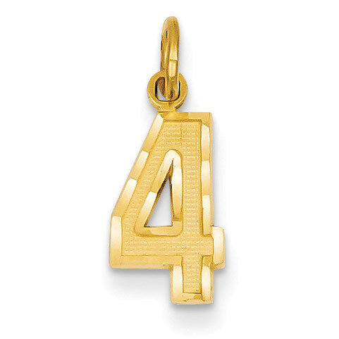 Casted Small Diamond Cut Number 4 Charm 14k Gold SN04