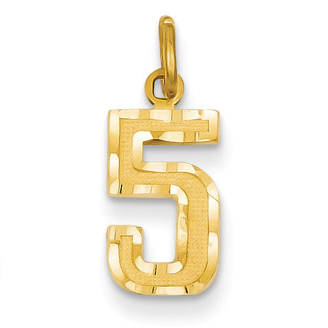 Casted Small Diamond Cut Number 5 Charm 14k Gold SN05