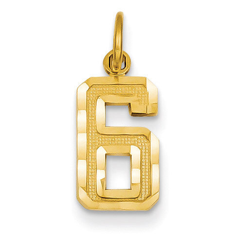 Casted Small Diamond Cut Number 6 Charm 14k Gold SN06