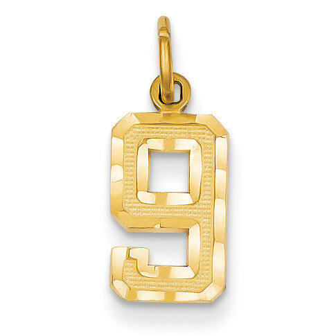 Casted Small Diamond Cut Number 9 Charm 14k Gold SN09
