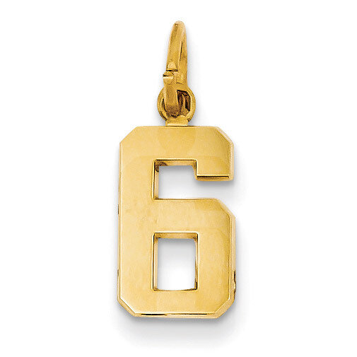 Casted Small Polished Number 6 Charm 14k Gold SP06