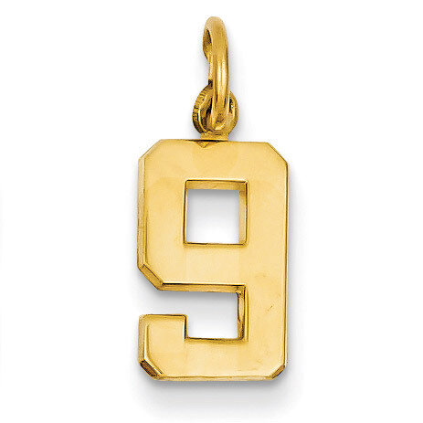 Casted Small Polished Number 9 Charm 14k Gold SP09