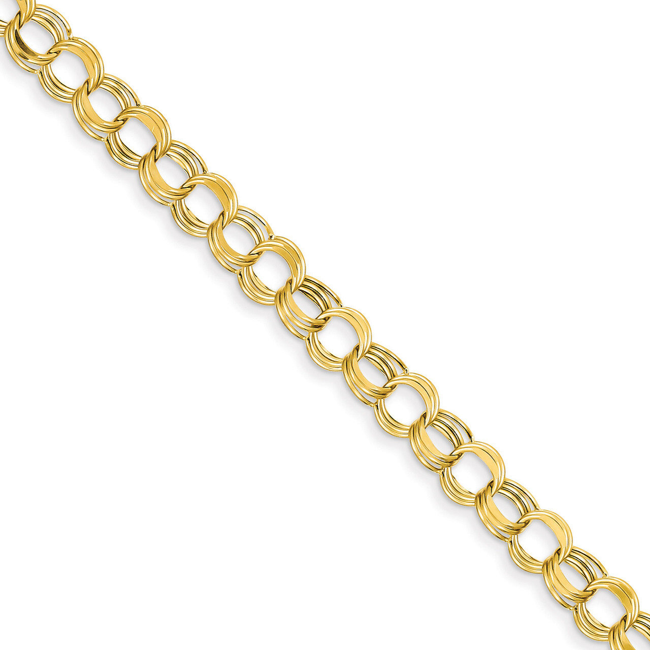 Lite 7mm Triple Link Charm Bracelet 7.25 Inch 14k Gold SST1-7.25