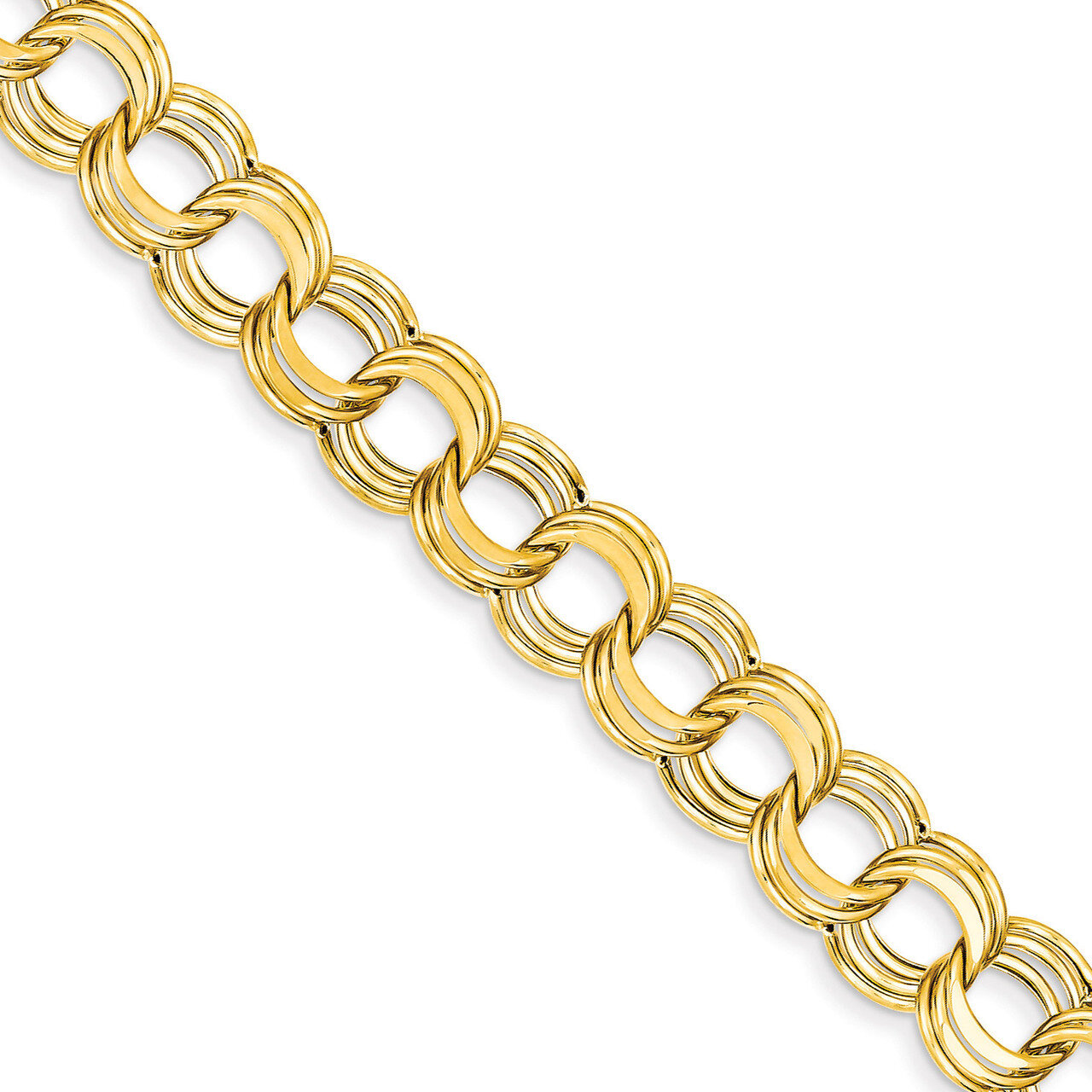 Lite 11mm Triple Link Charm Bracelet 7 Inch 14k Gold SST5-7