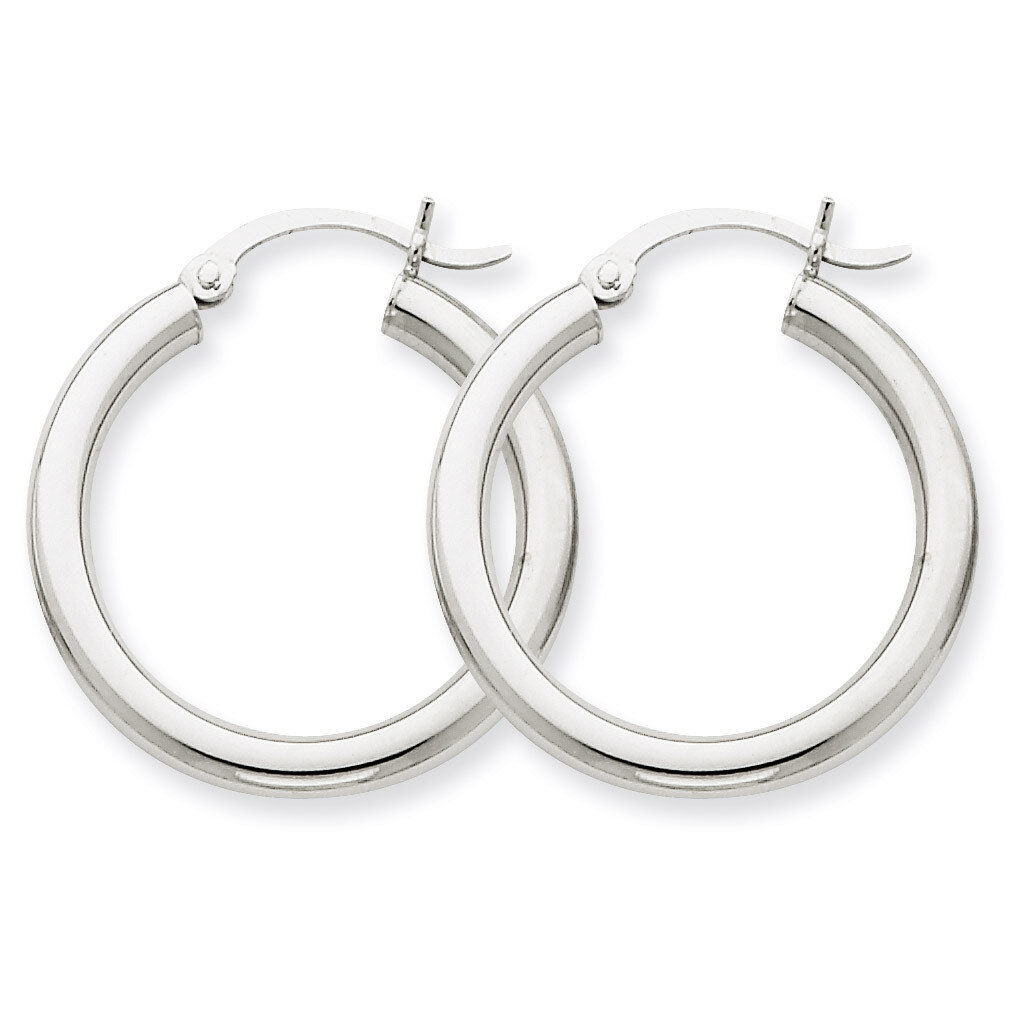 3mm Round Hoop Earrings 14k White Gold T850, MPN: T850, 883957286822
