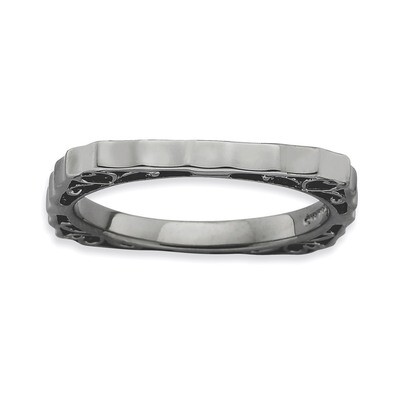 Black-plate Square Ring - Sterling Silver Polished QSK764, MPN: QSK764, 886774224817