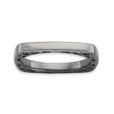 Black-plate Square Ring - Sterling Silver Polished QSK778, MPN: QSK778, 886774179209