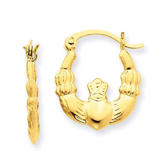 Claddagh Hoop Earrings 14k Gold Polished T899