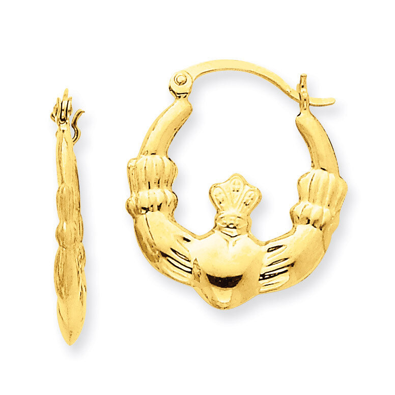 Claddagh Hoop Earrings 14k Gold Polished T900