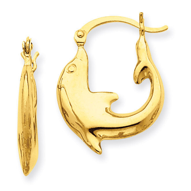 Dolphin Hoop Earrings 14k Gold Polished T903