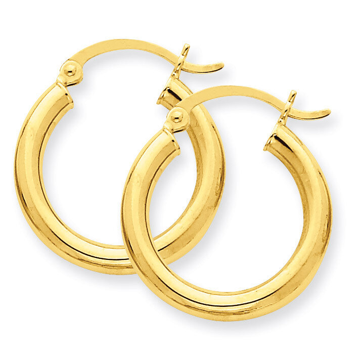 3mm Round Hoop Earrings 14k Gold Polished T938
