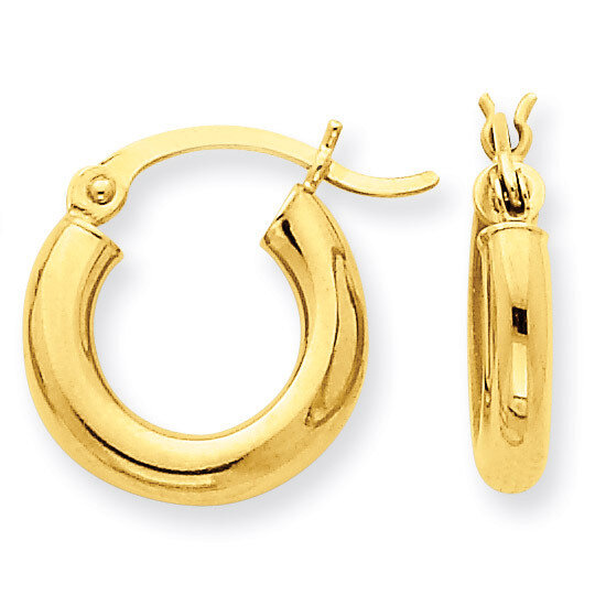 3mm Round Hoop Earrings 14k Gold Polished T940, MPN: T940, 883957287904