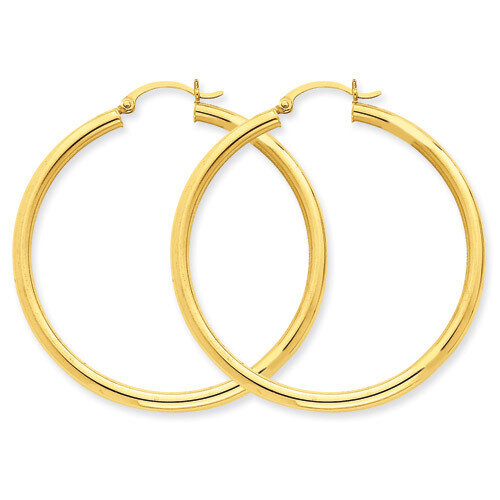 3mm Light Tube Hoop Earrings 14k Gold T942L