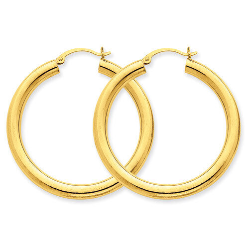 4mm Lightweight Round Hoop Earrings 14k Gold Polished T947L, MPN: T947L, 883957288055