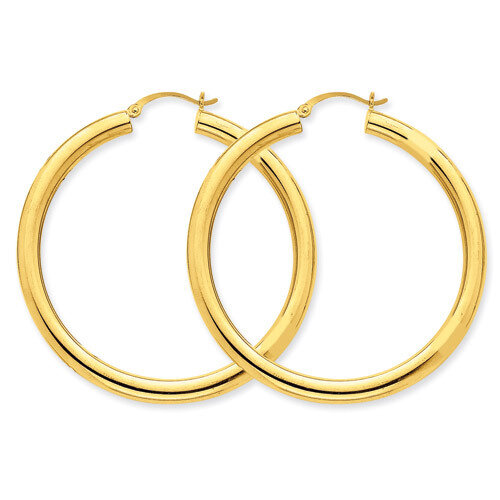 4mm Lightweight Round Hoop Earrings 14k Gold Polished T952L, MPN: T952L, 883957288154