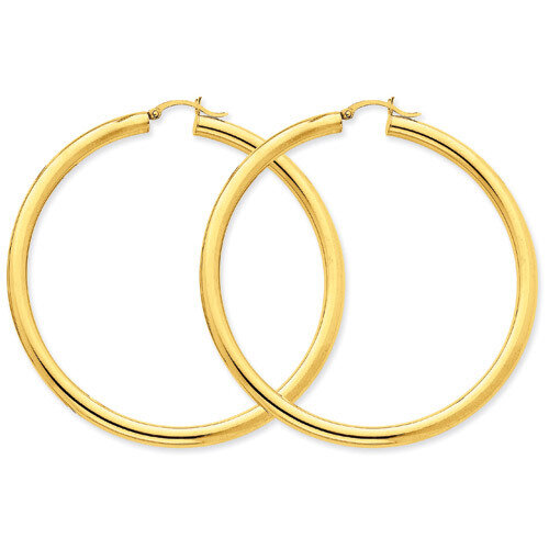 4mm Lightweight Round Hoop Earrings 14k Gold Polished T955L, MPN: T955L, 883957288215