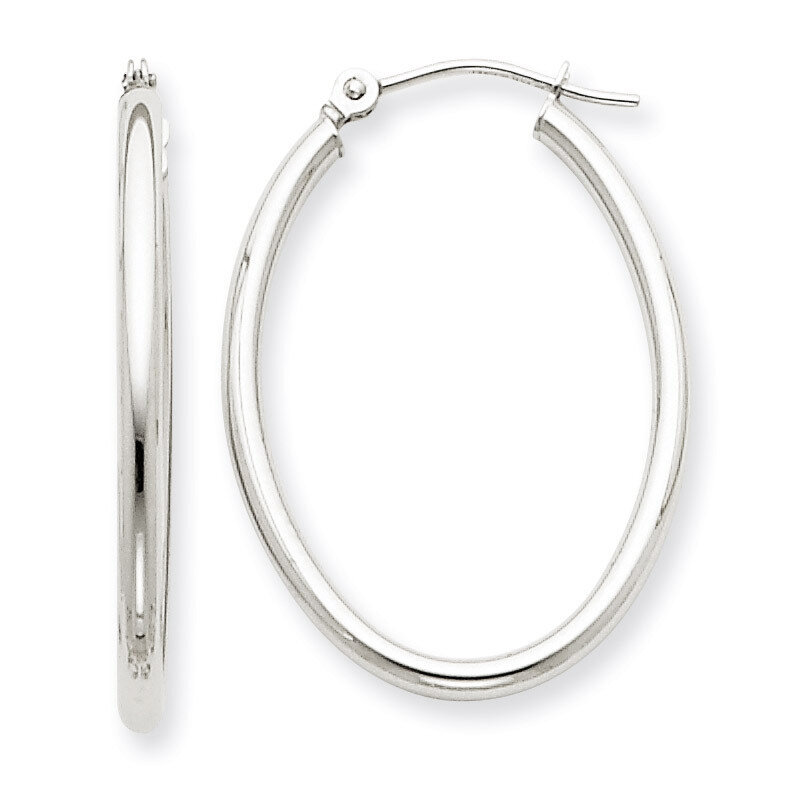 Polished 2mm Oval Tube Hoop Earrings 14k White Gold TC119