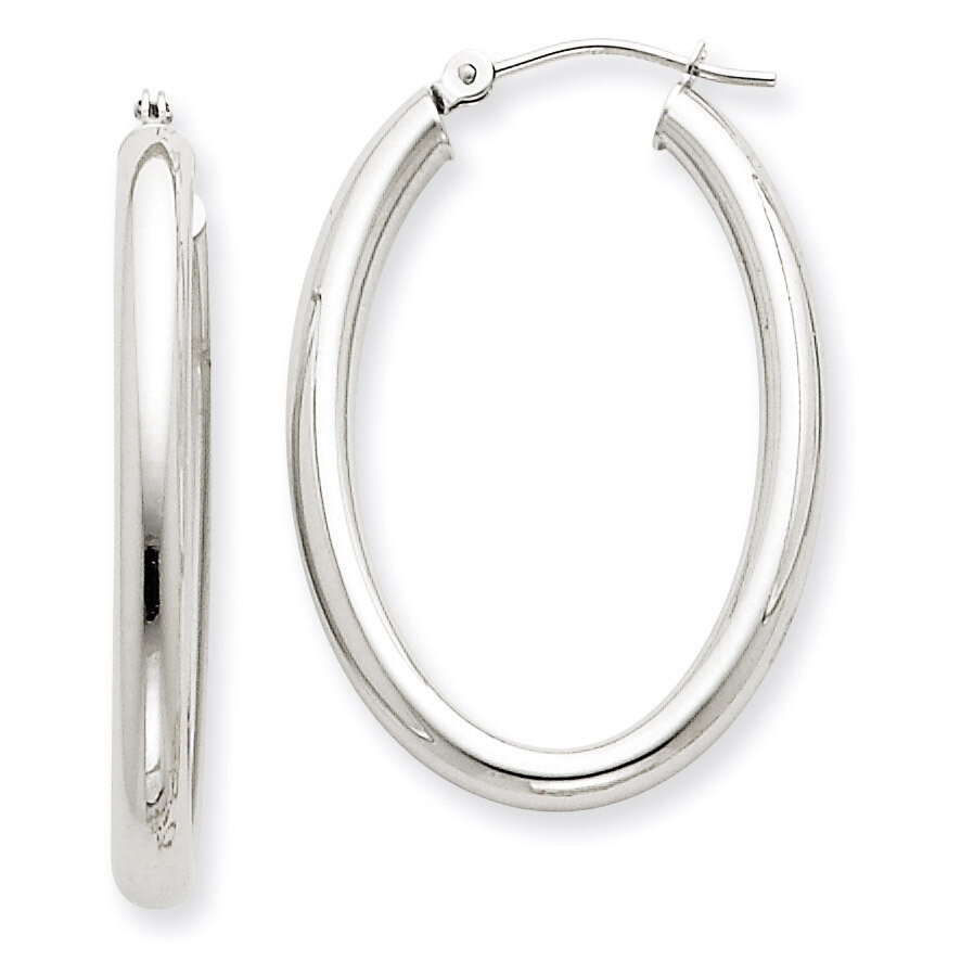 Polished 3.5mm Oval Tube Hoop Earrings 14k White Gold TC120