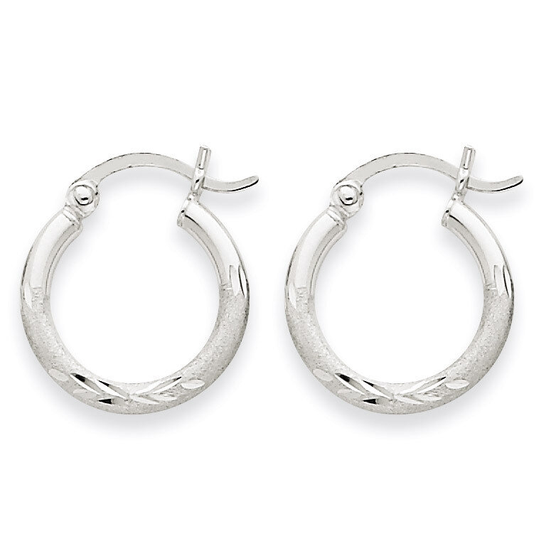 Satin &amp; Diamond-cut 2mm Round Hoop Earrings 14k White Gold TC199, MPN: TC199, 883957288765
