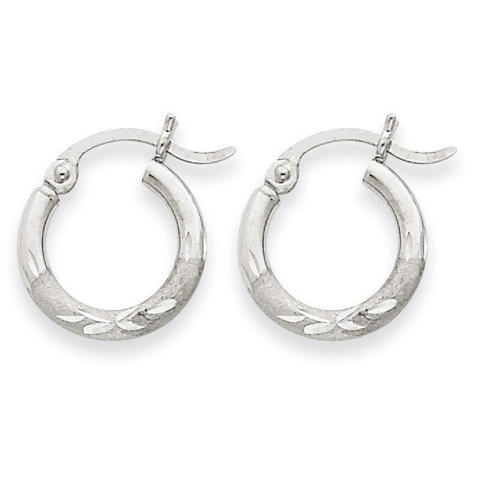 Satin &amp; Diamond-cut 2mm Round Hoop Earrings 14k White Gold TC200, MPN: TC200, 883957288772