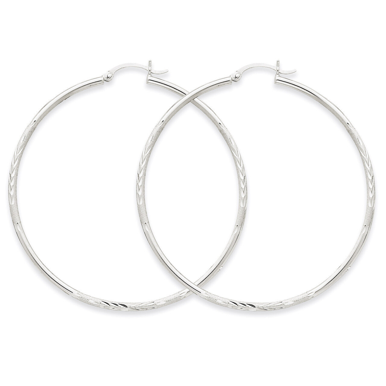 Satin &amp; Diamond-cut 2mm Round Hoop Earrings 14k White Gold TC204, MPN: TC204, 883957288819