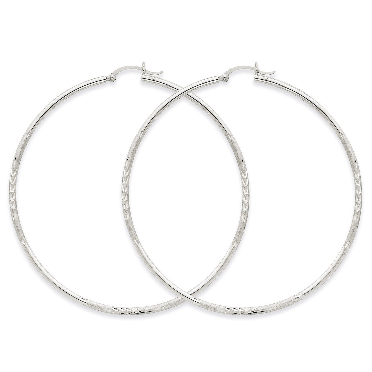 Satin &amp; Diamond-cut 2mm Round Hoop Earrings 14k White Gold TC206, MPN: TC206, 883957288833
