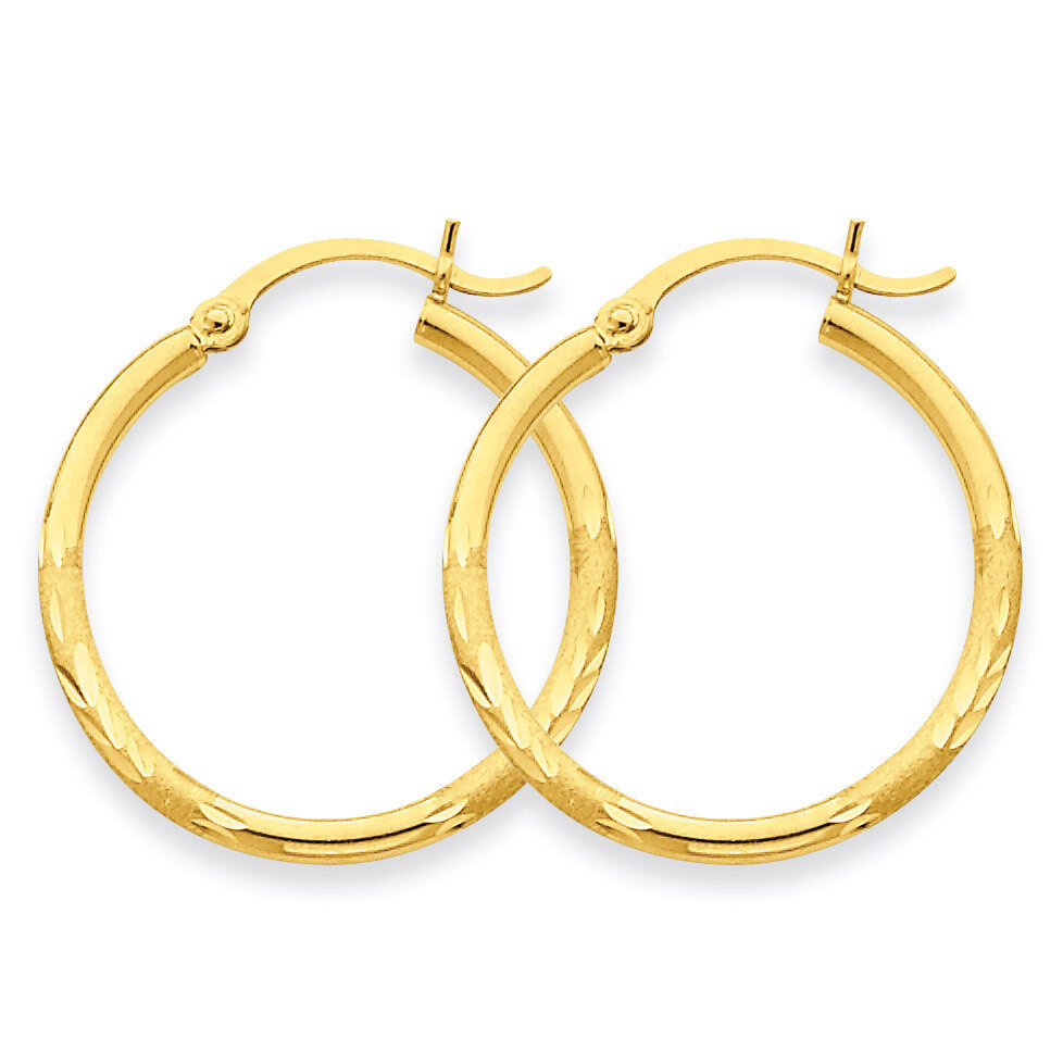 Satin &amp; Diamond-cut 2mm Round Tube Hoop Earrings 14k Gold TC209, MPN: TC209, 883957288864