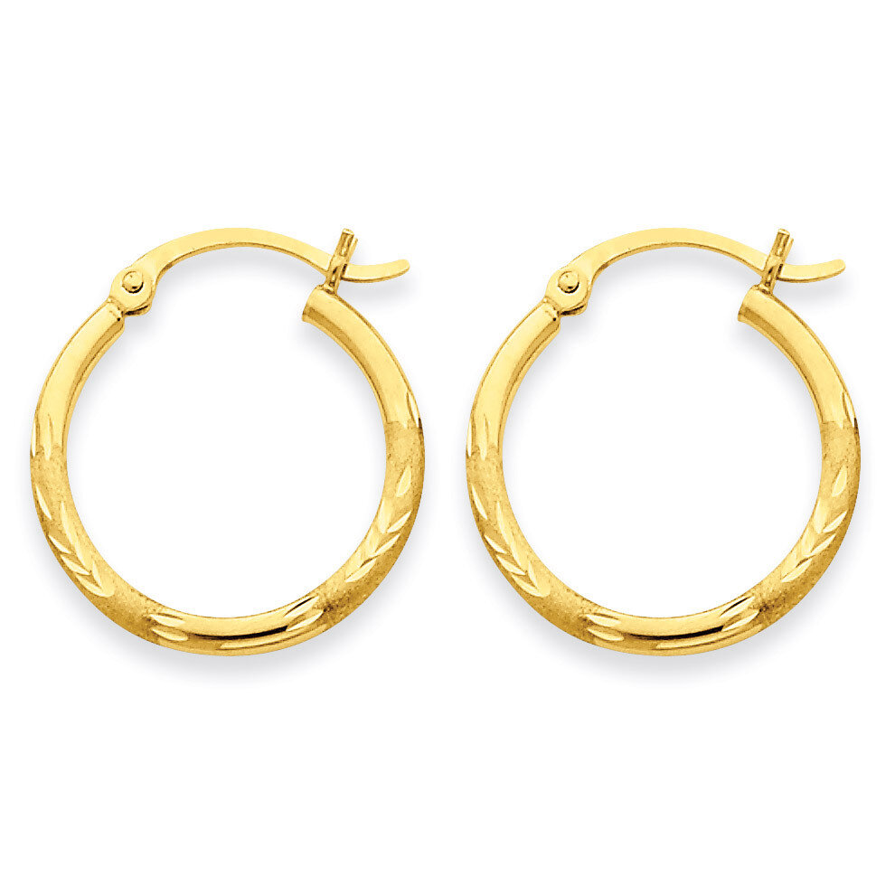 Satin &amp; Diamond-cut 2mm Round Tube Hoop Earrings 14k Gold TC210, MPN: TC210, 883957288871